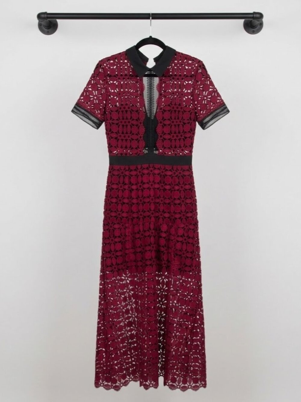 Self-Portrait Burgundy Guipure Lace Midi Dress – Size US 8 / UK 12 - Picture 5 of 12